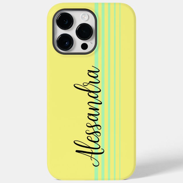 Coques Case-Mate iPhone Rayures rétro Jaune et turquoise (Verso)