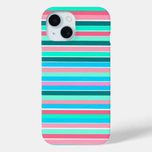 Coque Pour iPhone 15 Rayures sarcelle et rose 