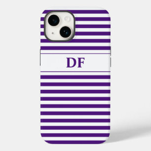 Coque Pour iPhone 14 Rayures violettes/blanches monogrammes