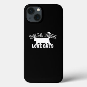 iPhone 13 Case Real Men Love Cats sur arrière - plan noir