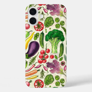 Coques iPhone 16 Plus Récolte de légumes et d'herbes sur le blanc