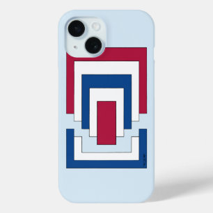 Coque Pour iPhone 15 Rectangle Abstrait en rouge, blanc et bleu