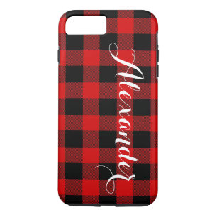 Coques Pour iPhone Red Black Buffalo Check Nom de la plaie Monogramme