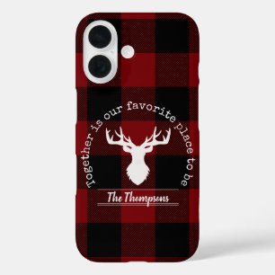 Coque Pour iPhone 16 Red Black Buffalo Plaid Farmhouse Nom de famille