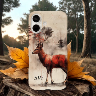 Coque Pour iPhone 16 Red Deer Dans La Forêt Monogrammé