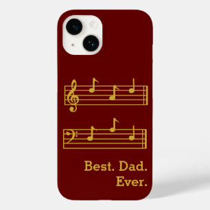 COQUE POUR iPhone 14 RED GOLD MUSIC NOTES MEILLEUR PAPA JAMAIS TREBLE B