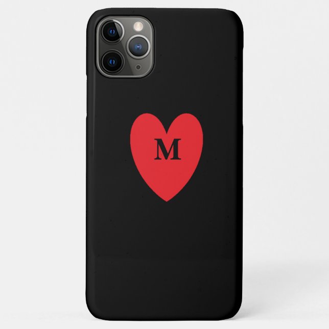 Coques Case-Mate iPhone Red Heart Monogramme Nom initial Cool noir (Dos)