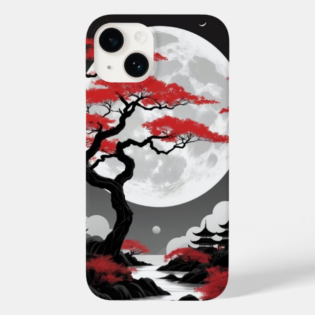 Coques Case-Mate iPhone red leaves and full moon (Verso)