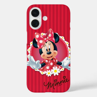Coques iPhone 16 Red Minnie | Cadre de fleurs