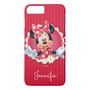 Coque iPhone 8 Plus/7 Plus Red Minnie   Cadre de fleurs   Votre nom