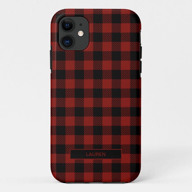 Coques Case-Mate iPhone Red Plaid moderne hiver Noël Nom Motif (Dos)