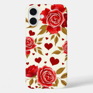 Coques iPhone 16 Plus Red Roses and Gold Leaves