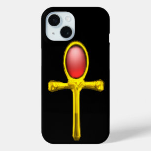 COQUE POUR iPhone 15 RED TALISMAN /GOLD EGYPTIAN ANKH