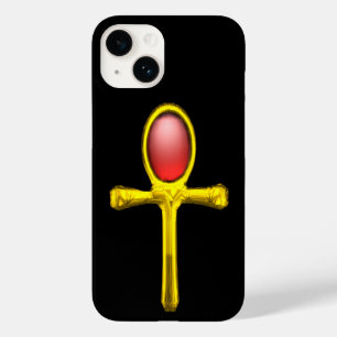Coque Pour iPhone 14 RED TALISMAN /GOLD EGYPTIAN ANKH Black