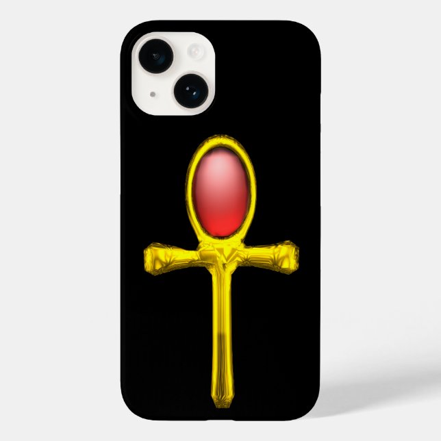 Coques Case-Mate iPhone RED TALISMAN /GOLD EGYPTIAN ANKH Black (Verso)