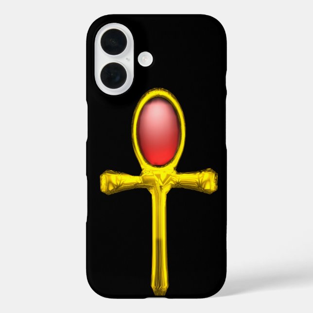 Coques Case-Mate iPhone RED TALISMAN /GOLD EGYPTIAN ANKH Black (Verso)