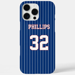Coques iPhone 16 Pro Max Red White and Blue Baseball Jersey Nom Numéro