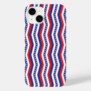 Coque Pour iPhone 14 Red White and Blue Stars and Stripes Chevron