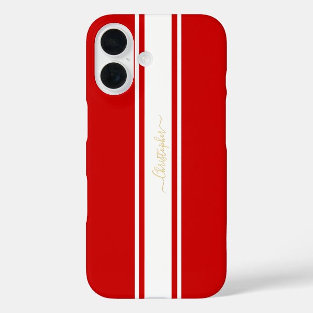 Coques Case-Mate iPhone Red White Racing Stripes Gold Monogrammed Stylish (Verso)