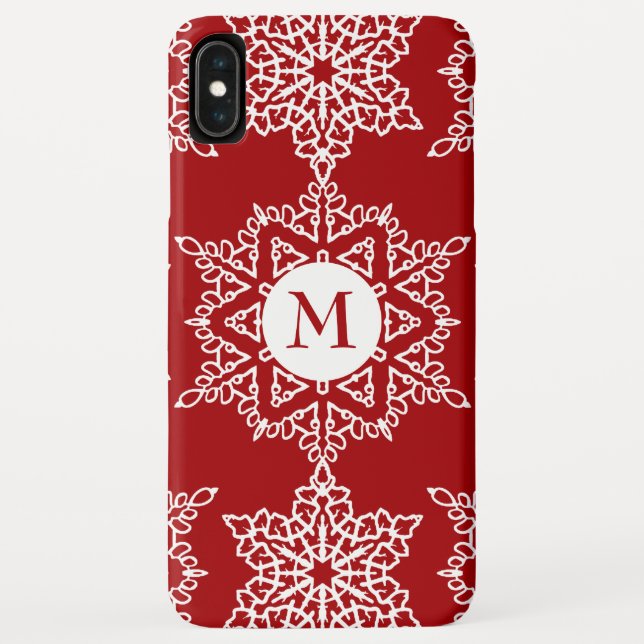 Coques Case-Mate iPhone Red White Snowflics Noël de Noël Monogramme (Dos)