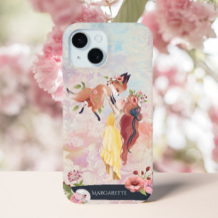 Coque Pour iPhone 15 Redhead Girl & Baby Fox Nom personnalisé