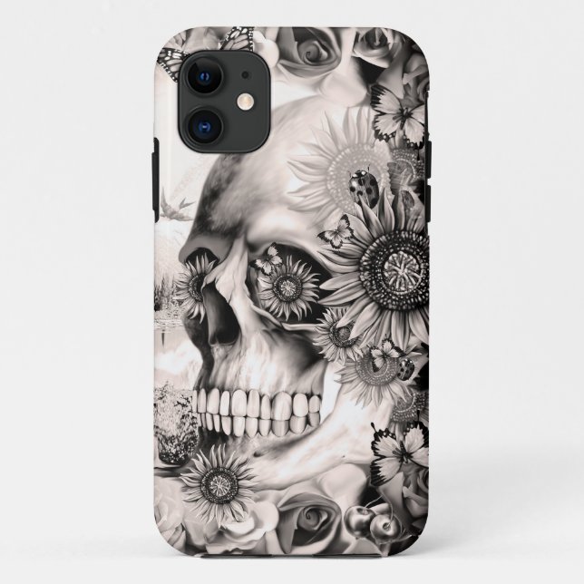 Coques Case-Mate iPhone Réflexion, crâne floral de paysage (Dos)