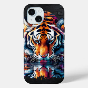 Coque Pour iPhone 15 Réflexion du tigre buvant de l'eau