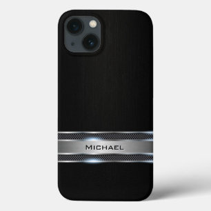 Case-Mate iPhone Case Regard noir élégant d'étiquette en métal de cuir