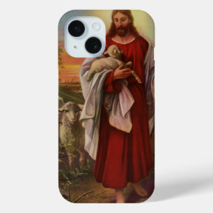 Coque Pour iPhone 15 Religion vintage, Christ le bon berger troupeau