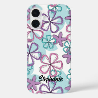 Coque Pour iPhone 16 Remix floral - Fleurs rétro avec des lignes jouées
