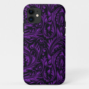 Coque Case-Mate Pour iPhone Remous floraux pourpres et noirs de Paisley