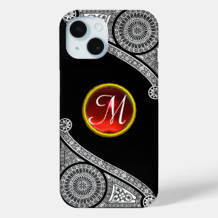 Coque Pour iPhone 15 RENAISSANCE ARCHITECTURE Noir Blanc Rouge Gem Mono