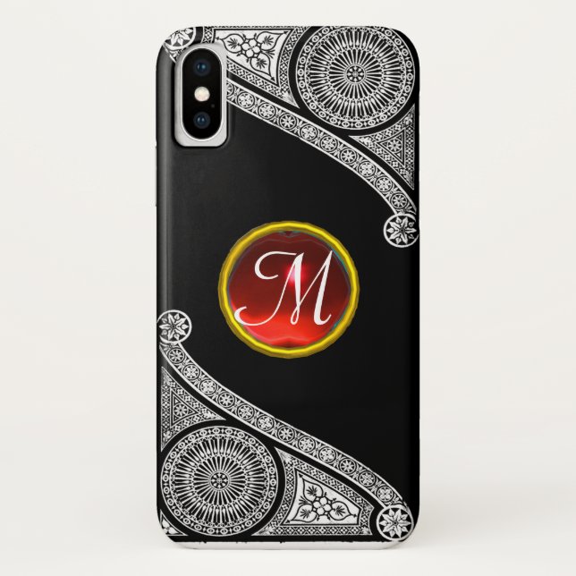 Coques Case-Mate iPhone RENAISSANCE ARCHITECTURE Noir Blanc Rouge Gem Mono (Dos)