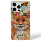 Renard aquarelle florale collage nom personnalisé