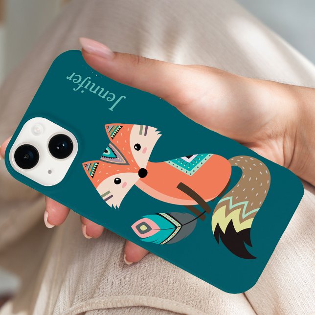 Coques Case-Mate iPhone Renard tribal turquoise avec plume (Créateur téléchargé)