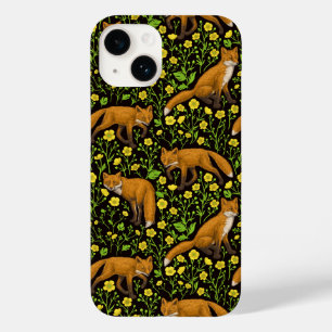 Coque Pour iPhone 14 Renards et papillons sur le noir