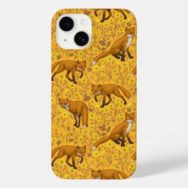 Coques Case-Mate iPhone Renards et papillons sur orange (Verso)