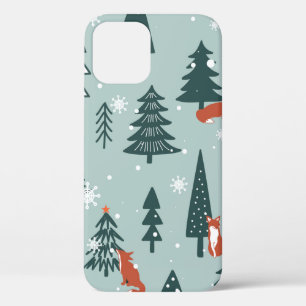 Case-Mate iPhone Case Renards, sapins, neige, dessinés à la main. Coul