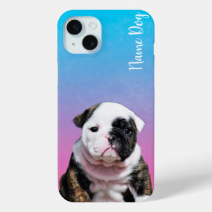 Coque iPhone 15 Mini Renommez votre chien anglais bulldog sur les dossi