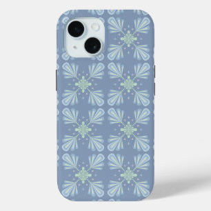 Coque Pour iPhone 15 Répétition abstraite florale bleu pastel
