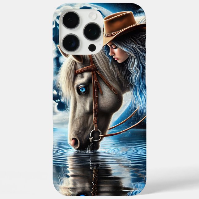 Coques Case-Mate iPhone Repos paisible de Cowgirl au bord du lac Lune (Verso)