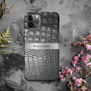 Case-Mate iPhone Case Reptile noir en cuir numérique en métal argenté