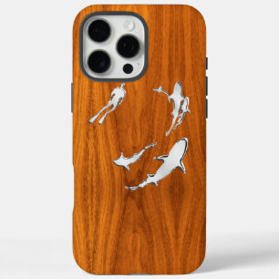 Coques iPhone 16 Pro Max Requins Chrome Nautilus sur Impression Bois de Tec