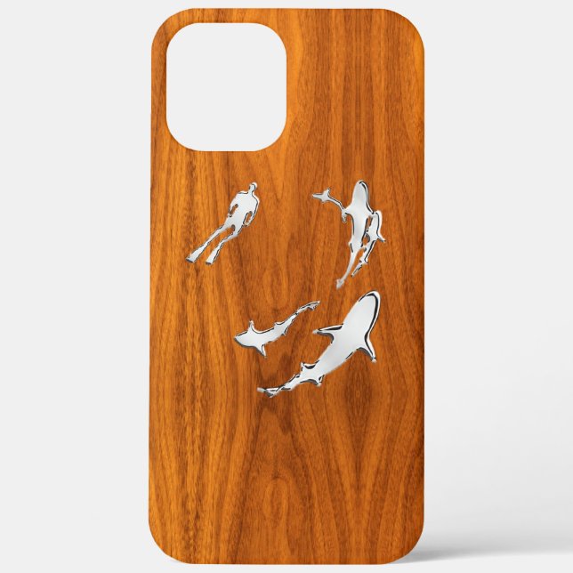 Coques Case-Mate iPhone Requins Chrome Nautique sur bois de teck Imprimer (Verso)