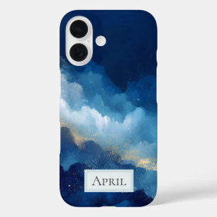 Coque Pour iPhone 16 Résumé abstrait bleu, blanc et or