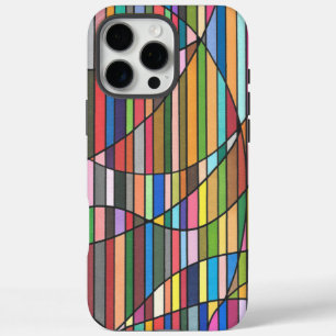 Coques iPhone 16 Pro Max Résumé rayé multicolore avec courbes fluides