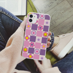 Coque Pour iPhone 14 Retro À damiers Checker Y2K Floral Patal