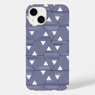 Coque Pour iPhone 14 Retro Blue Navy Japon Triangle Motif géométrique