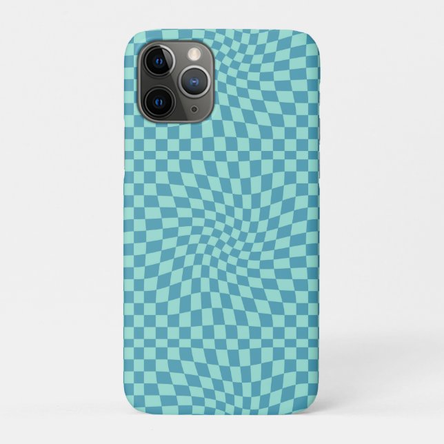 Coques Case-Mate iPhone Retro Blue Pastel Chèques Warped Checkerboard (Dos)