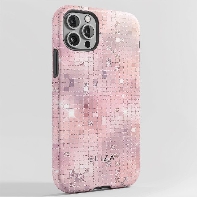 Coques Case-Mate iPhone Retro Blush Pink Disco Mirror | Monogramme (A glam, blush pink disco inspired phone case)